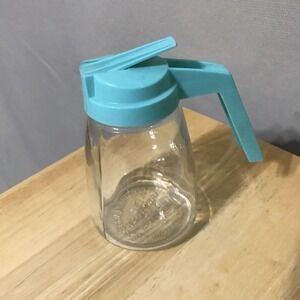 FEDERAL HOUSEWARES Turquoise Aqua Syrup or Cream Dispenser Glass Mid Century